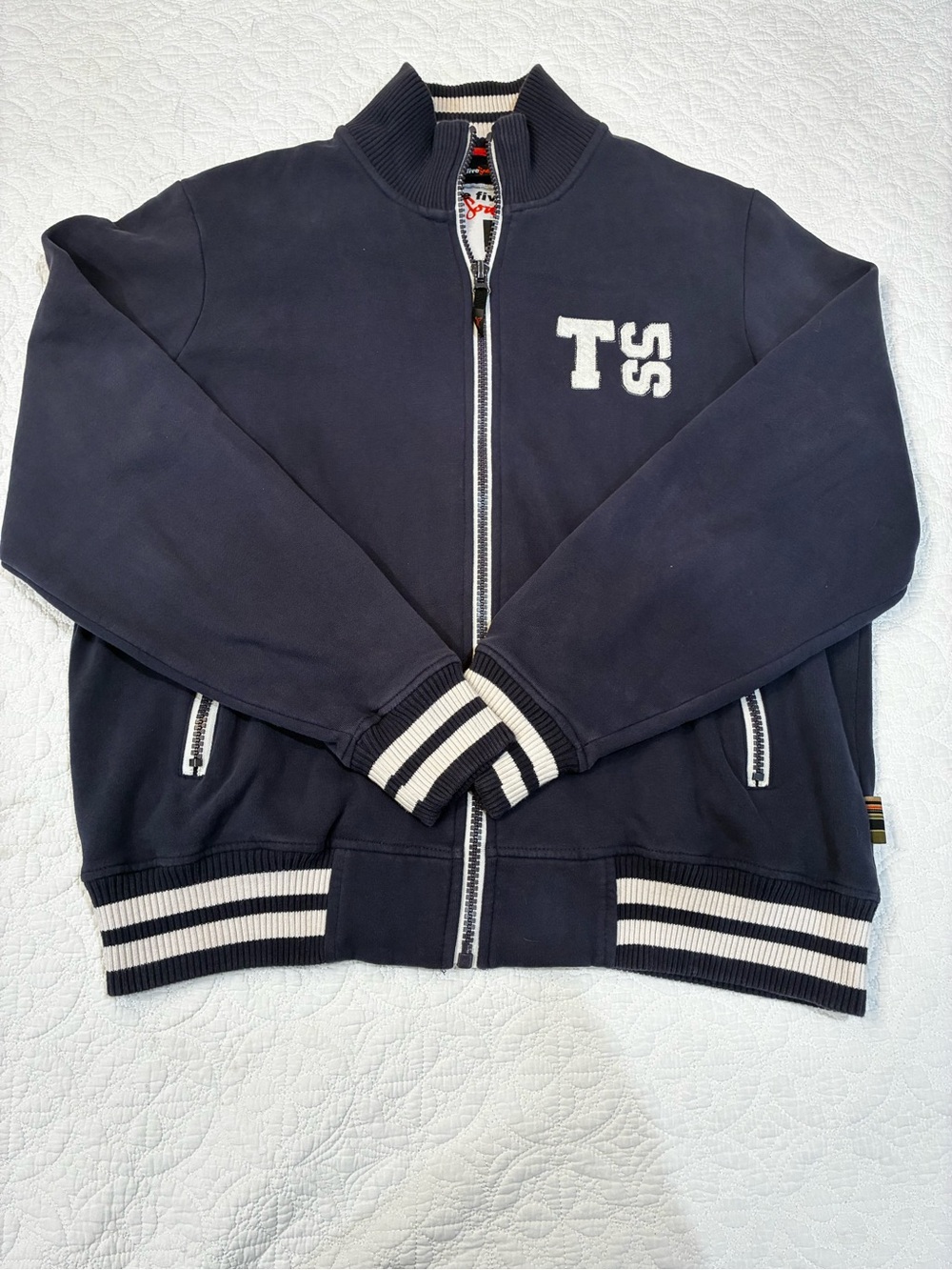 Vintage Triple Five Soul Full Zip Sweater XL Navy Blue Y2K Varsity Track Jacket